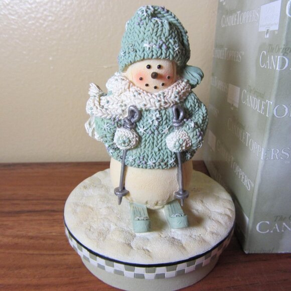 plum pudding candle topper snowman skiing NIB (W3496) - Picture 4 of 6